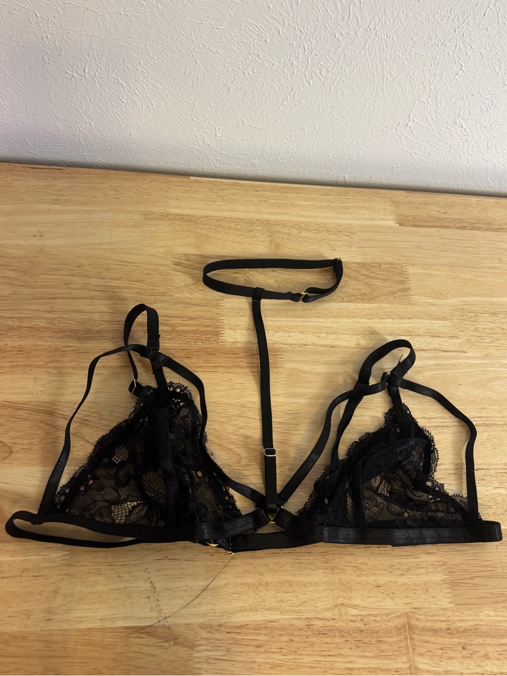 Fashion Nova Black Lace Neck Halter Triangle Bralette
